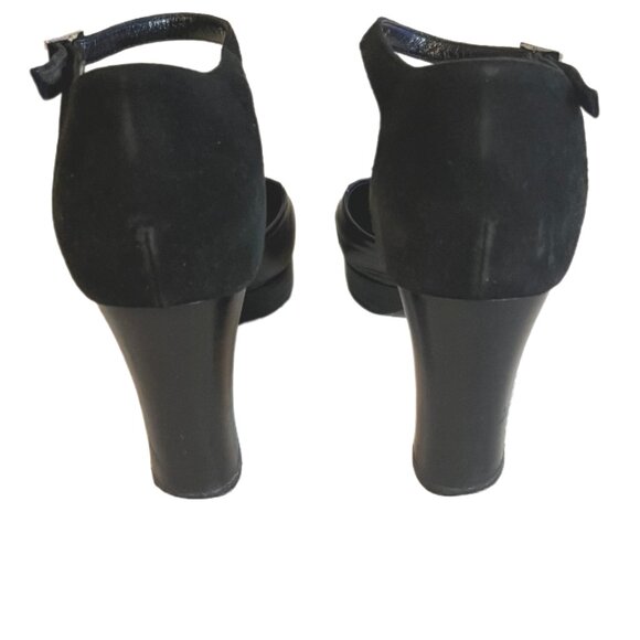 Celine Blk Leather/Suede Mary Jane’s Round Toe Chunky Heels Gold Buckle Size 37 - Picture 9 of 13